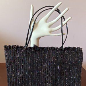 Loom Weaved Shoulder Purse, Hand Crafted, Black Metallic, Women's